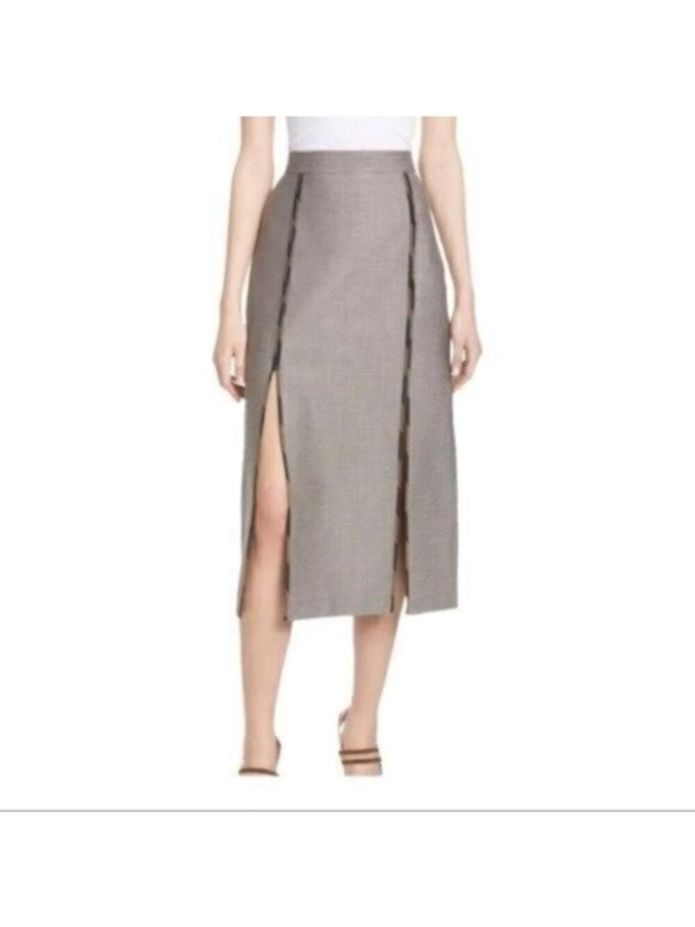Fendi NWOT Contrast Trim Slit Detail Midi Skirt MSRP $1,190 Size 40/XS-S